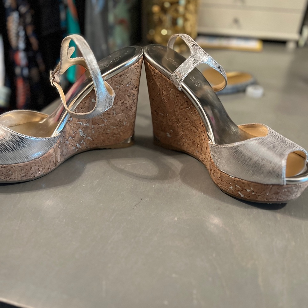 Jimmy Choo Perla Metallic Platform Wedge Sandal